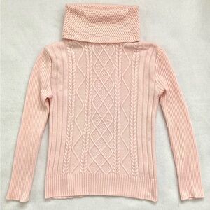 Vintage light pink turtleneck cable knit sweater